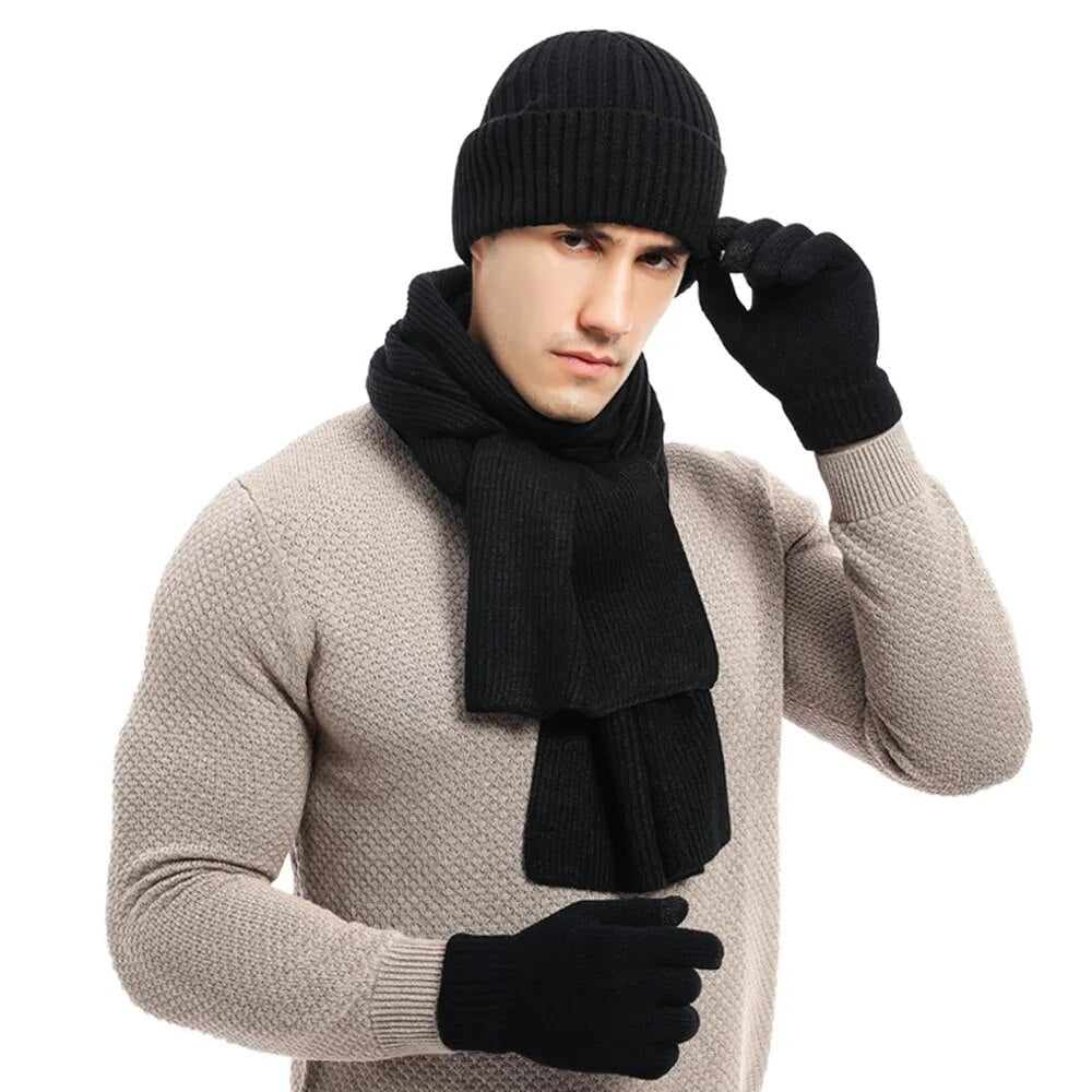 Dreiteiliges Gestricktes Winteraccessoire Set - WarmTrio