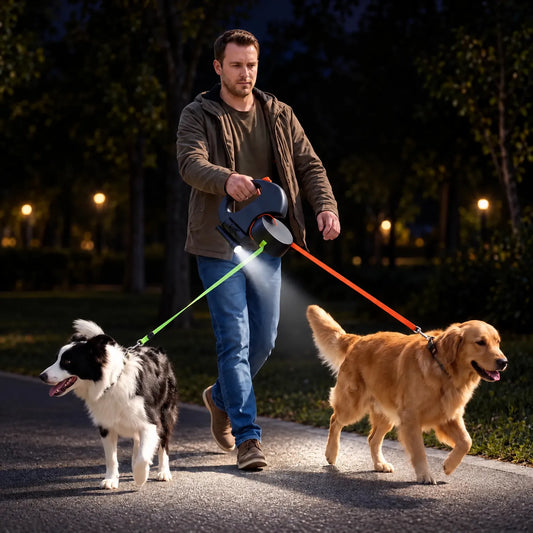 Dubbele hondenriem met 360° anti-verdraaimechanisme voor 2 honden