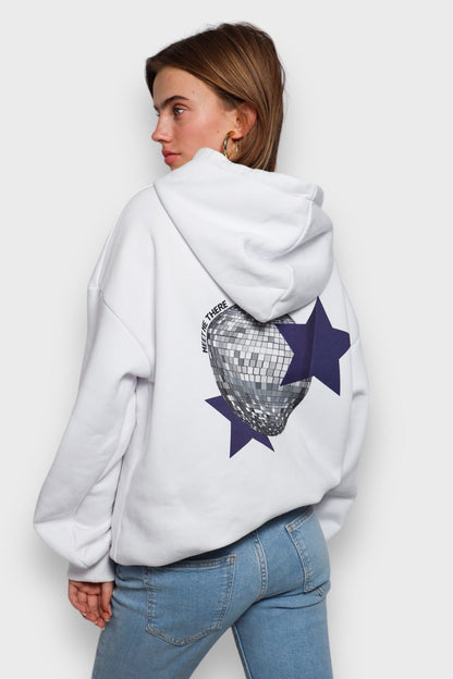 Witte Dames Hoodie met Discobalprint - BellaShine