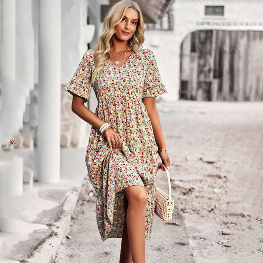 Trendy Bloemenprint Midi Jurk - Livia