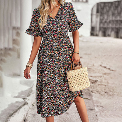 Trendy Bloemenprint Midi Jurk - Livia