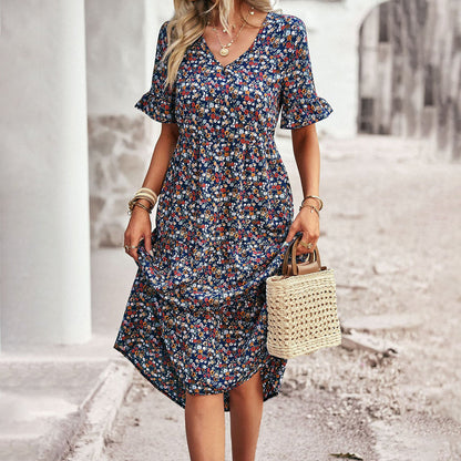 Trendy Bloemenprint Midi Jurk - Livia
