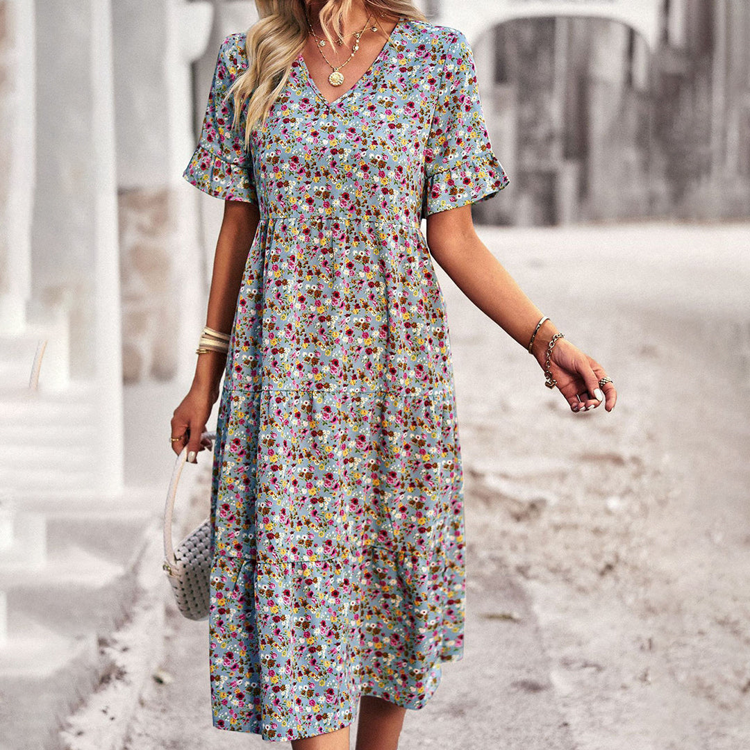 Trendy Bloemenprint Midi Jurk - Livia