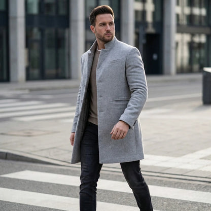Elegante Lange Herenjas Met Staande Kraag - Jerry