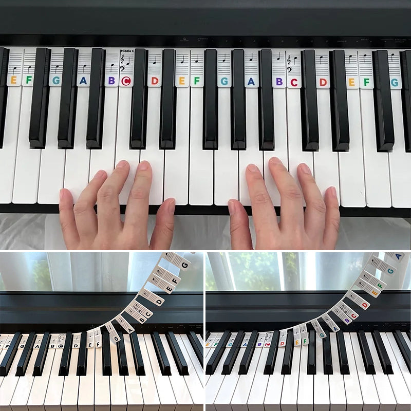 Afneembare notenlabels van siliconen voor piano's en keyboards met 88 toetsen.