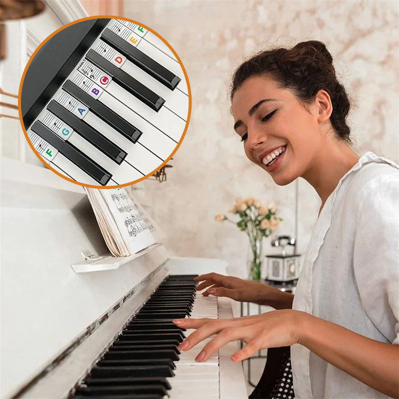 Afneembare notenlabels van siliconen voor piano's en keyboards met 88 toetsen.