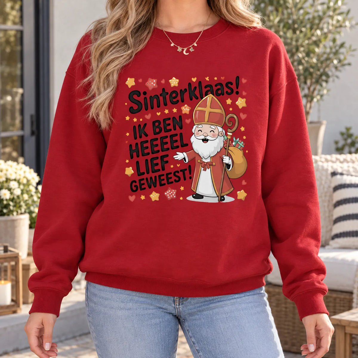 Feestelijke Sweater Met Sinterklaas Print En Ronde Hals -  Martha