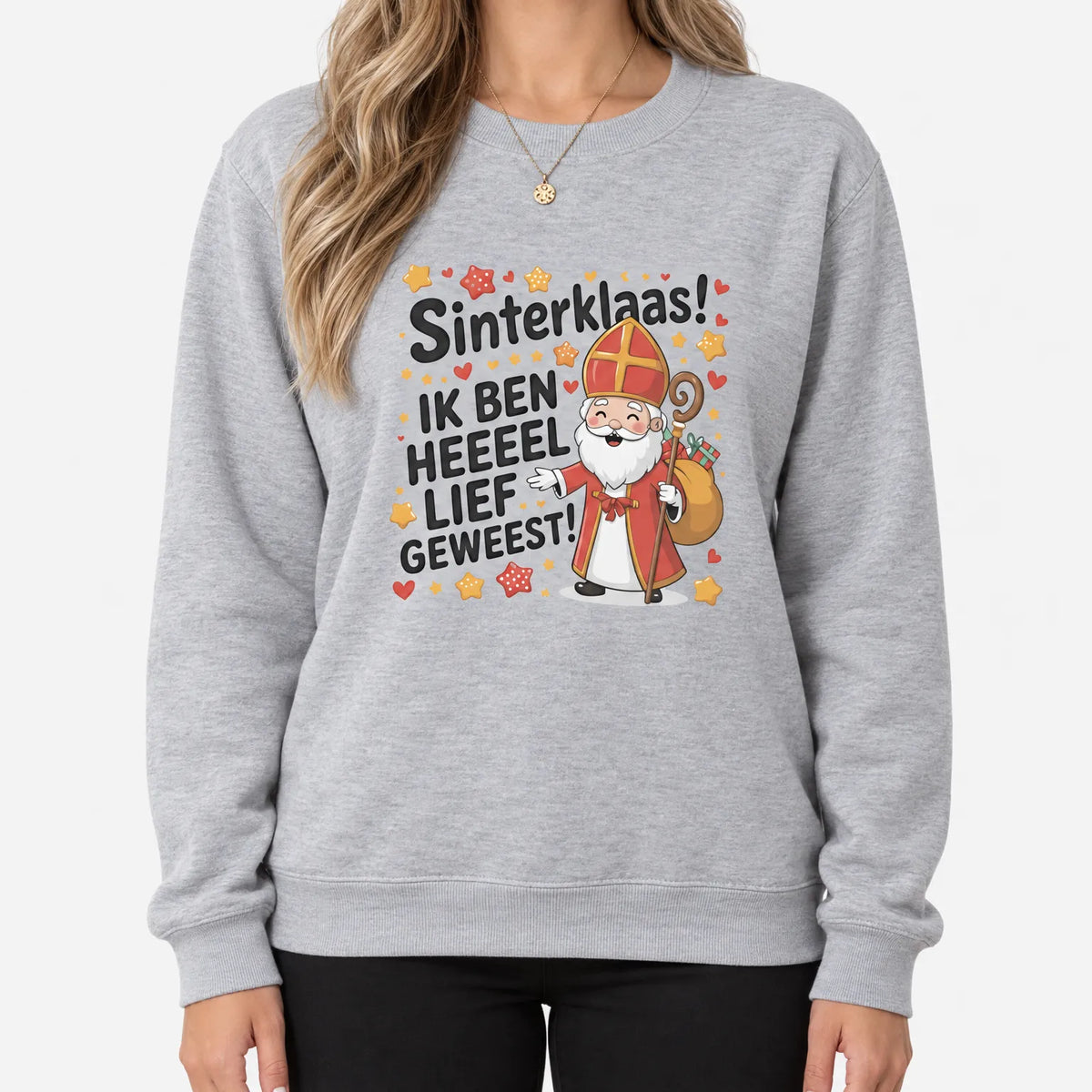 Feestelijke Sweater Met Sinterklaas Print En Ronde Hals -  Martha