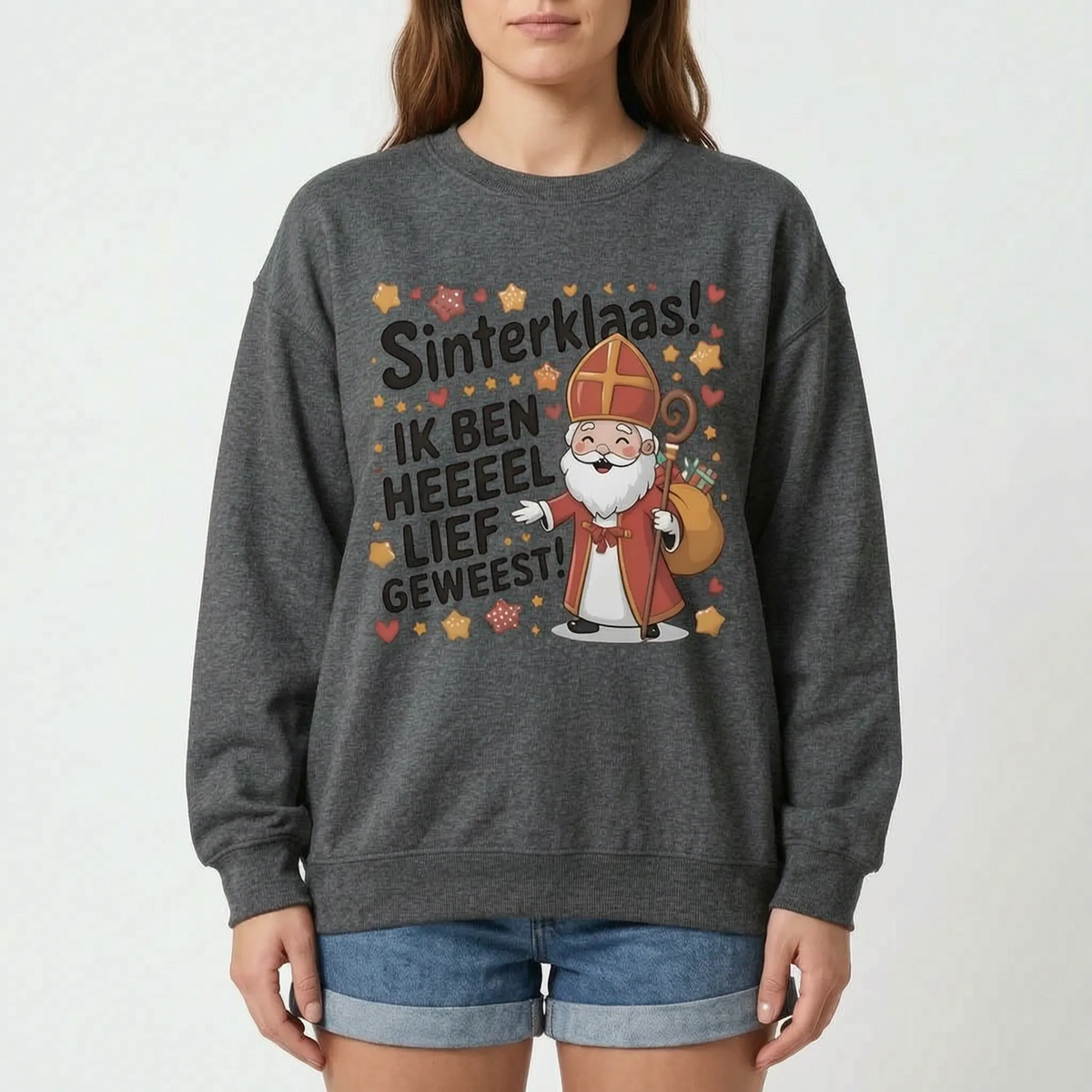 Feestelijke Sweater Met Sinterklaas Print En Ronde Hals -  Martha