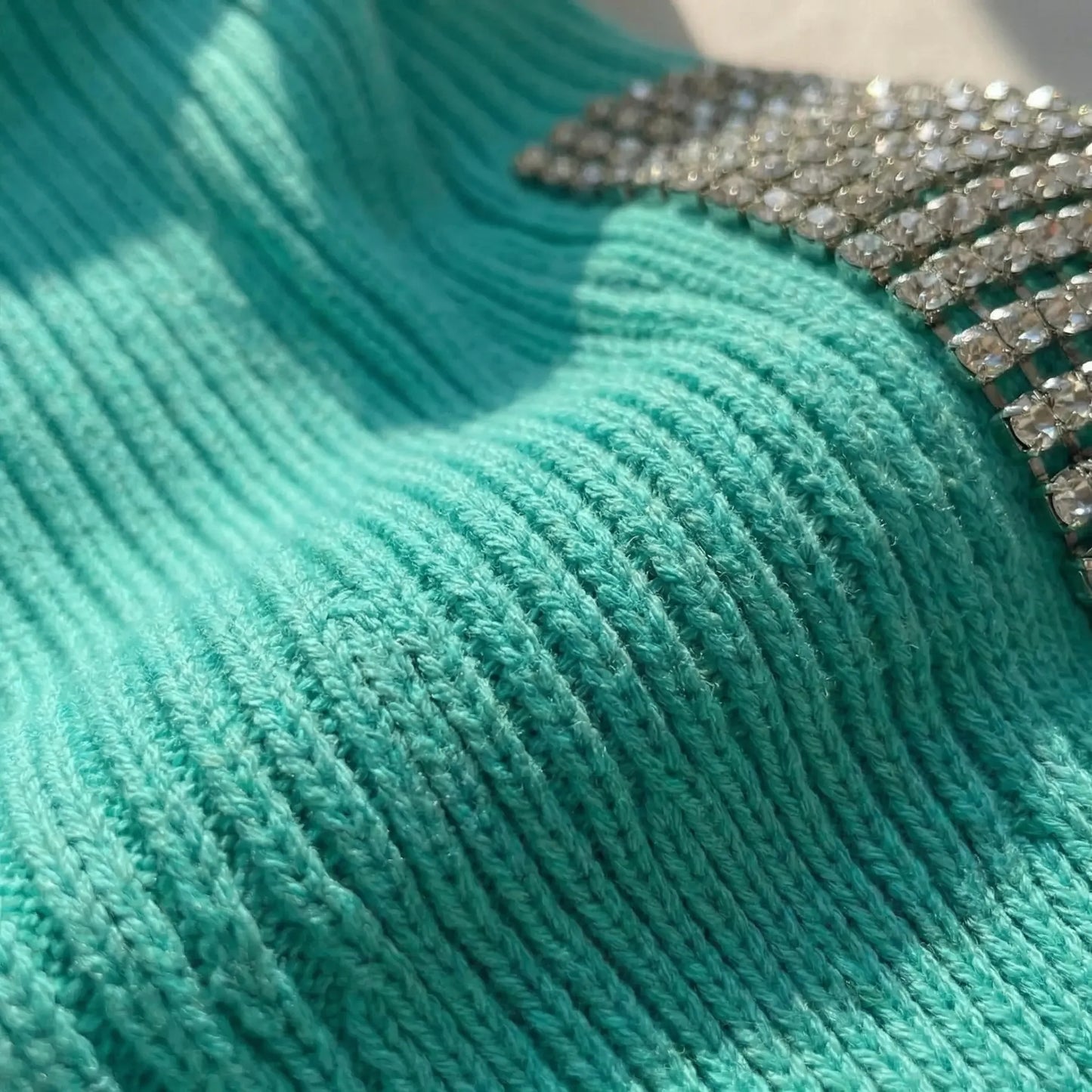 Fitted Rhinestone Shoulder Knit Top - Laura