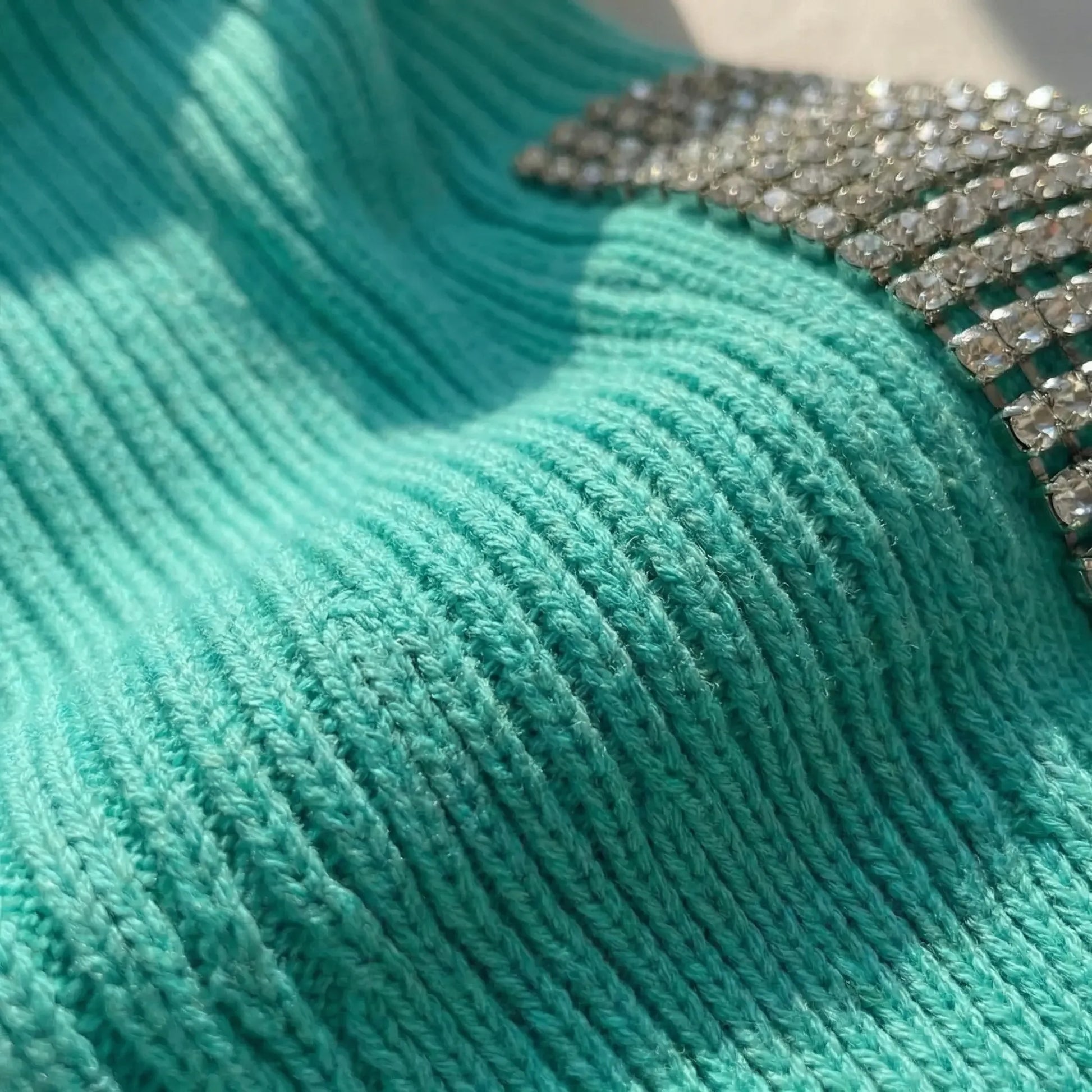 Fitted Rhinestone Shoulder Knit Top - Laura
