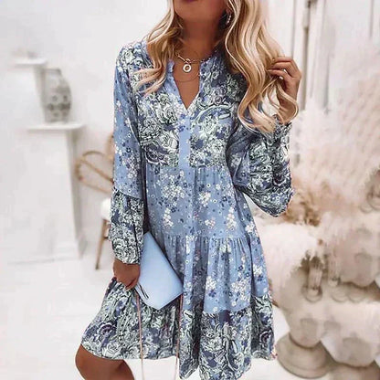 Bloemenprint Midi Jurk Met Lange Mouwen En Knoopsluiting – Amelise
