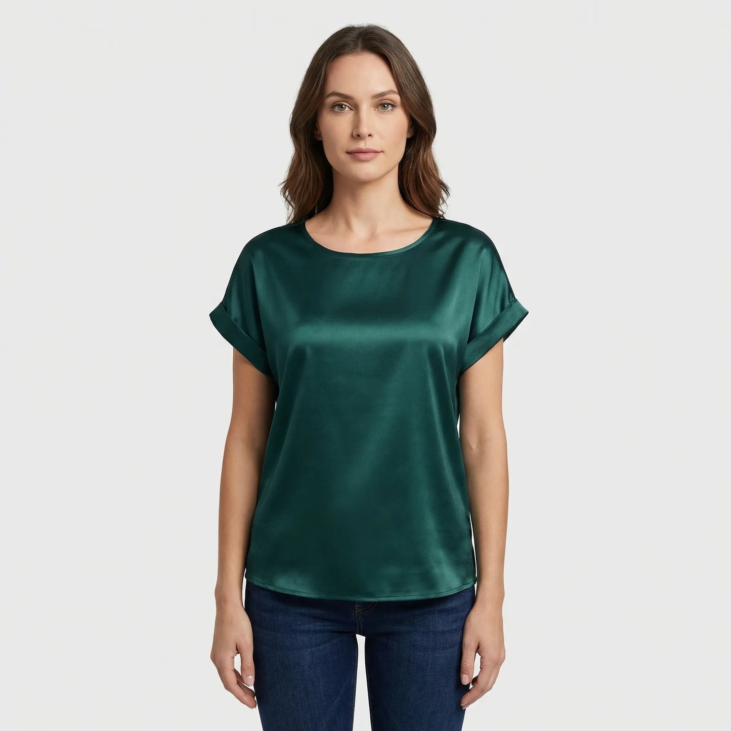 Glossy Short-Sleeve Relaxed Top - Natasha