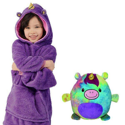 Winterse hoodie voor kinderen met omkeerbare pluche-dierfunctie – Momo Sneeuwvlok-editie