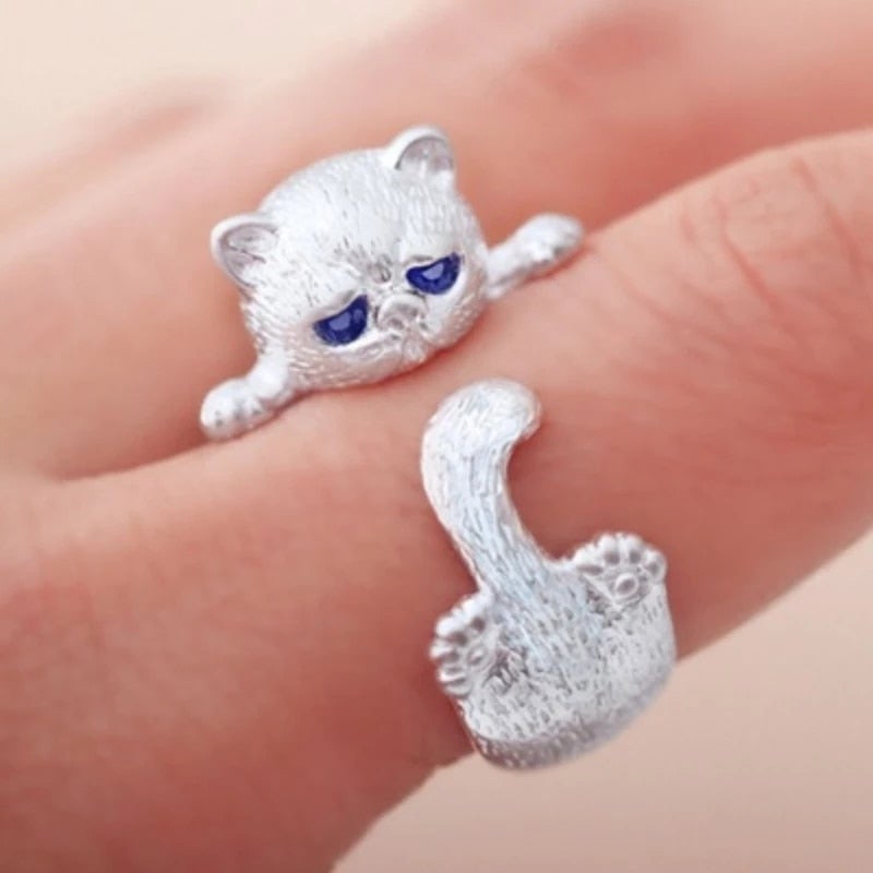 Verstelbare Zilveren Kitten Ring - Lyana