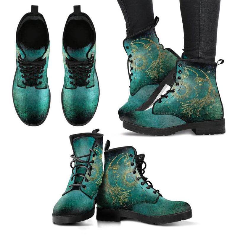 Dames Enkelboots met Herfstblad- en Maanmotief - Selene