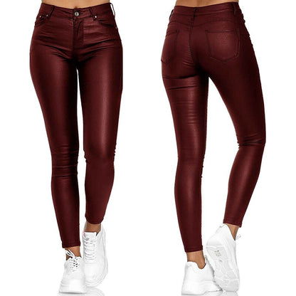 Leren stretchbroek met hoge taille – Raffaela