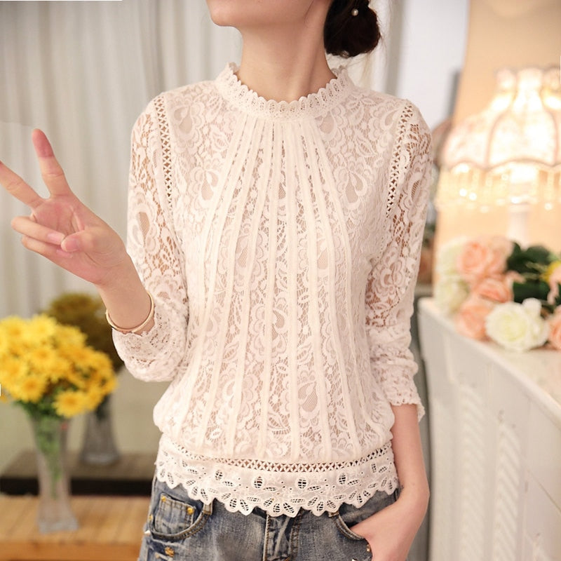 Kanten Damesblouse met Lange Mouwen – Amira Herfstmagie