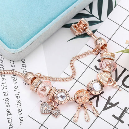Rose Dreamcatcher Armband met Charms in Sterling Zilver - Rosa