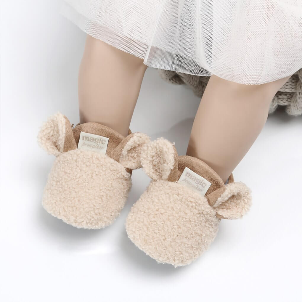 Zachte slipvaste loopschoentjes voor baby's met lammetjesmotief – Winterwonder Stapjeswarm