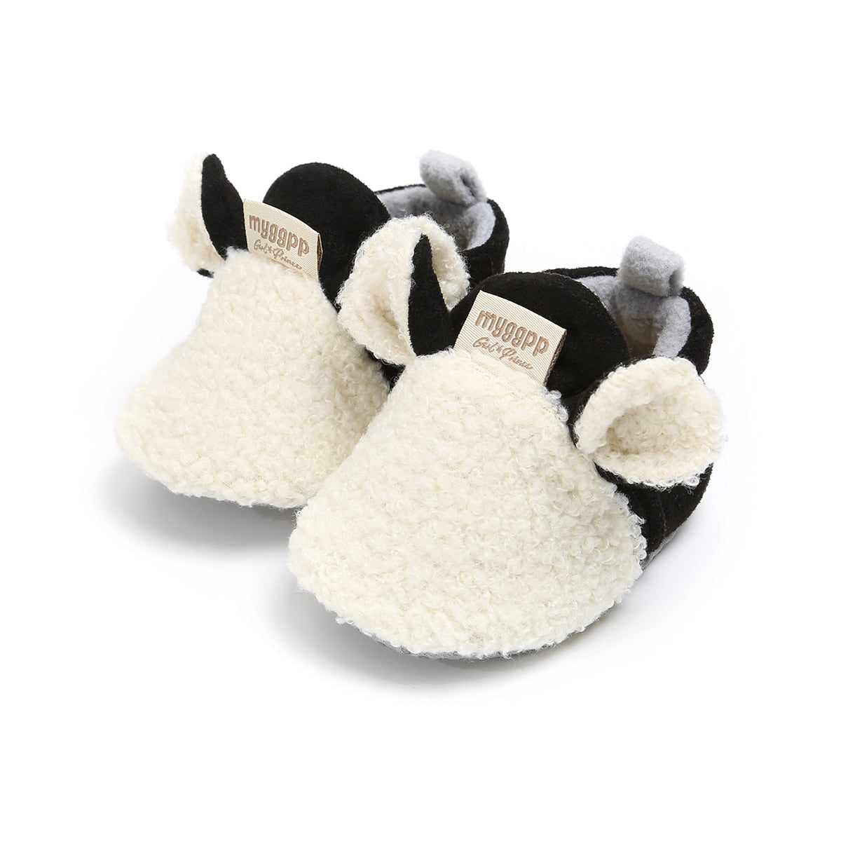 Zachte slipvaste loopschoentjes voor baby's met lammetjesmotief – Winterwonder Stapjeswarm