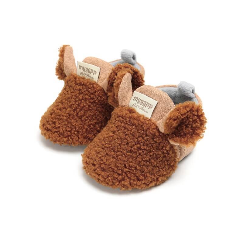 Zachte slipvaste loopschoentjes voor baby's met lammetjesmotief – Winterwonder Stapjeswarm