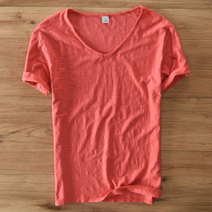 Lichte linnen V-hals shirt heren – Ademend & Zomerachtig – Thilo
