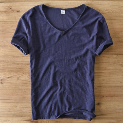 Lichte linnen V-hals shirt heren – Ademend & Zomerachtig – Thilo