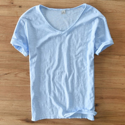 Lichte linnen V-hals shirt heren – Ademend & Zomerachtig – Thilo