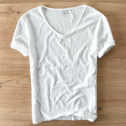Lichte linnen V-hals shirt heren – Ademend & Zomerachtig – Thilo
