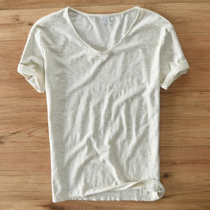 Lichte linnen V-hals shirt heren – Ademend & Zomerachtig – Thilo
