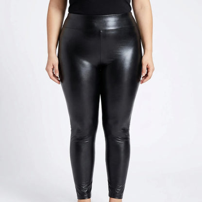 High-Waist Faux Leather Plus Size Leggings - Lorena