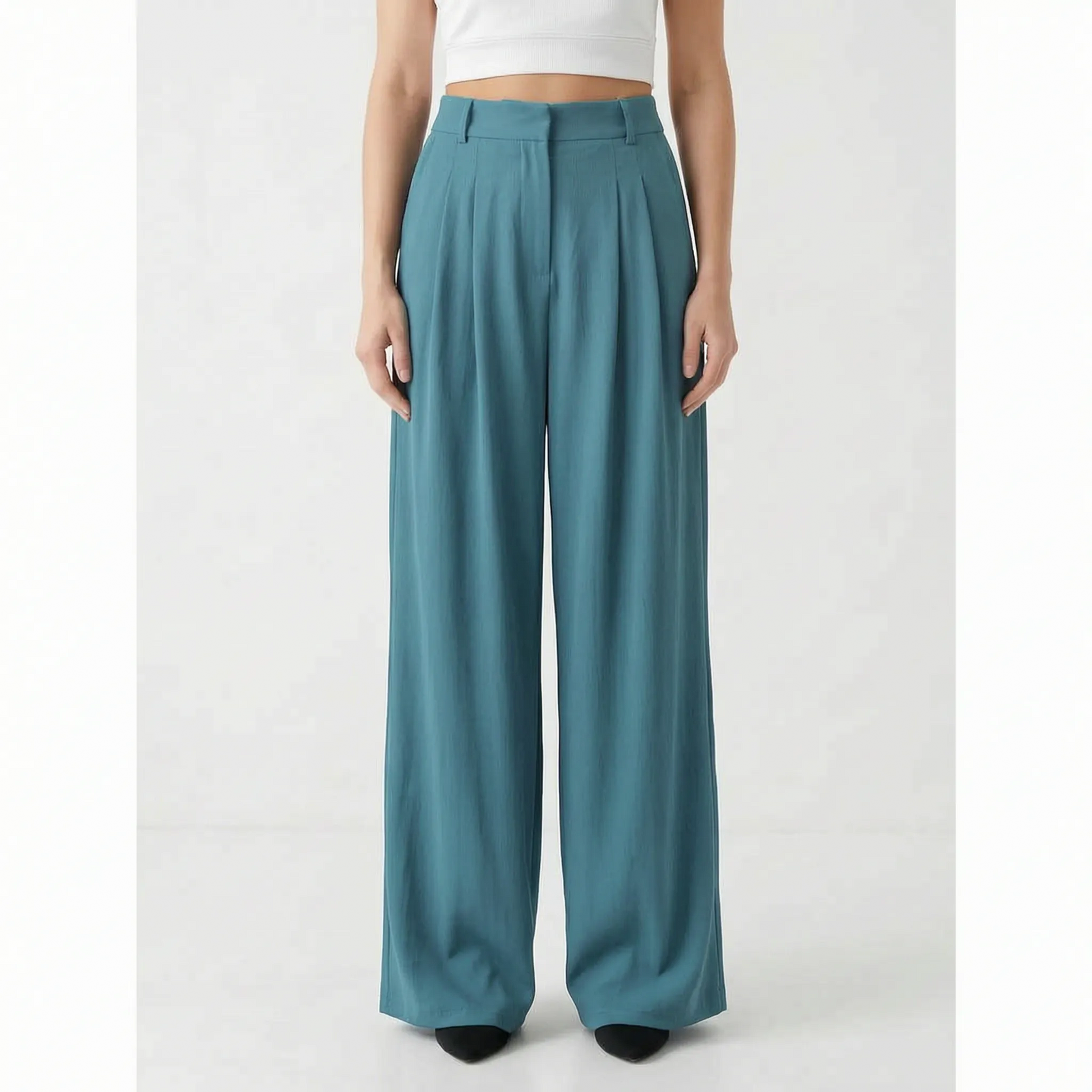 High-Waisted Wide-Leg Trousers - Flowtide