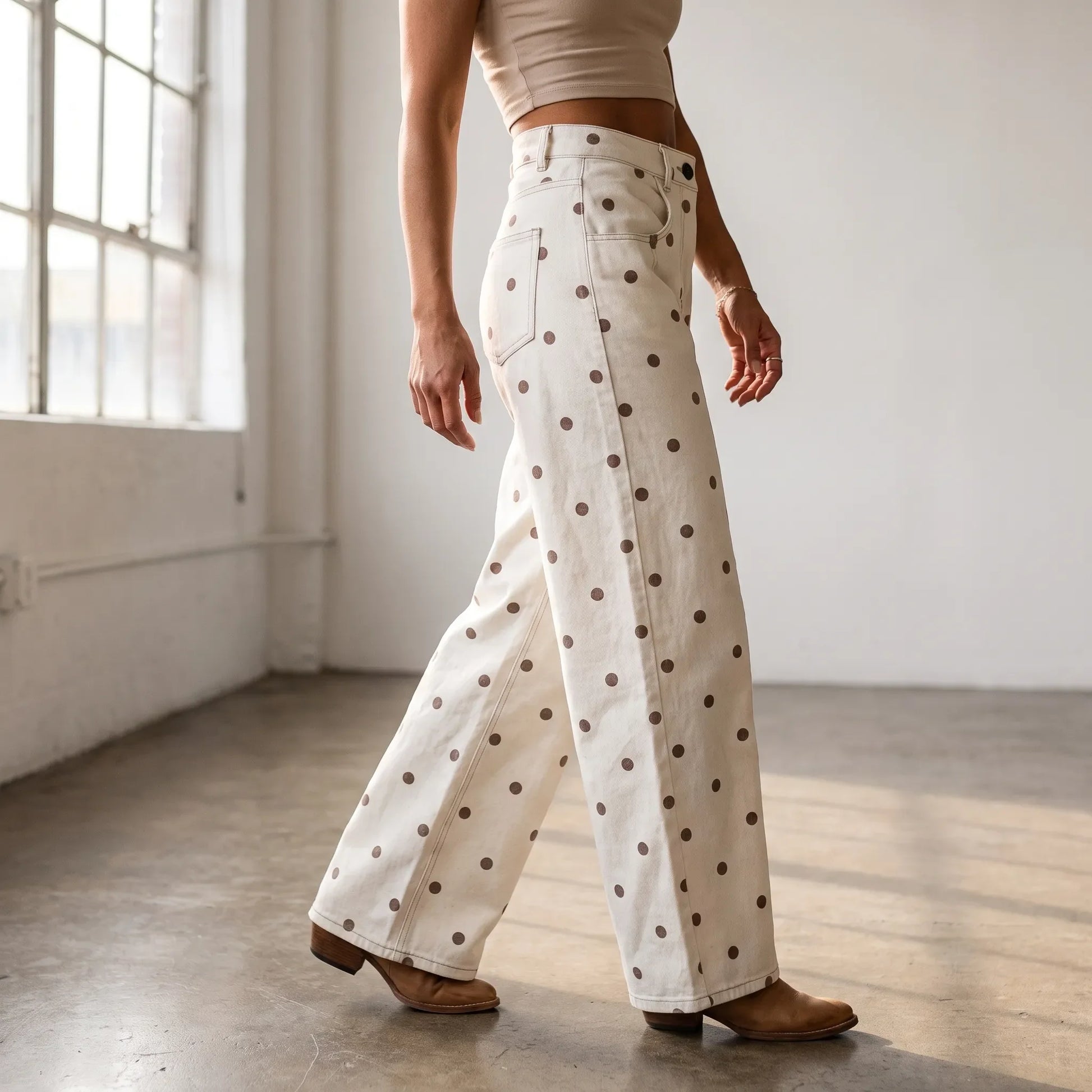 High-waist barrel broek met stippen - Shawna