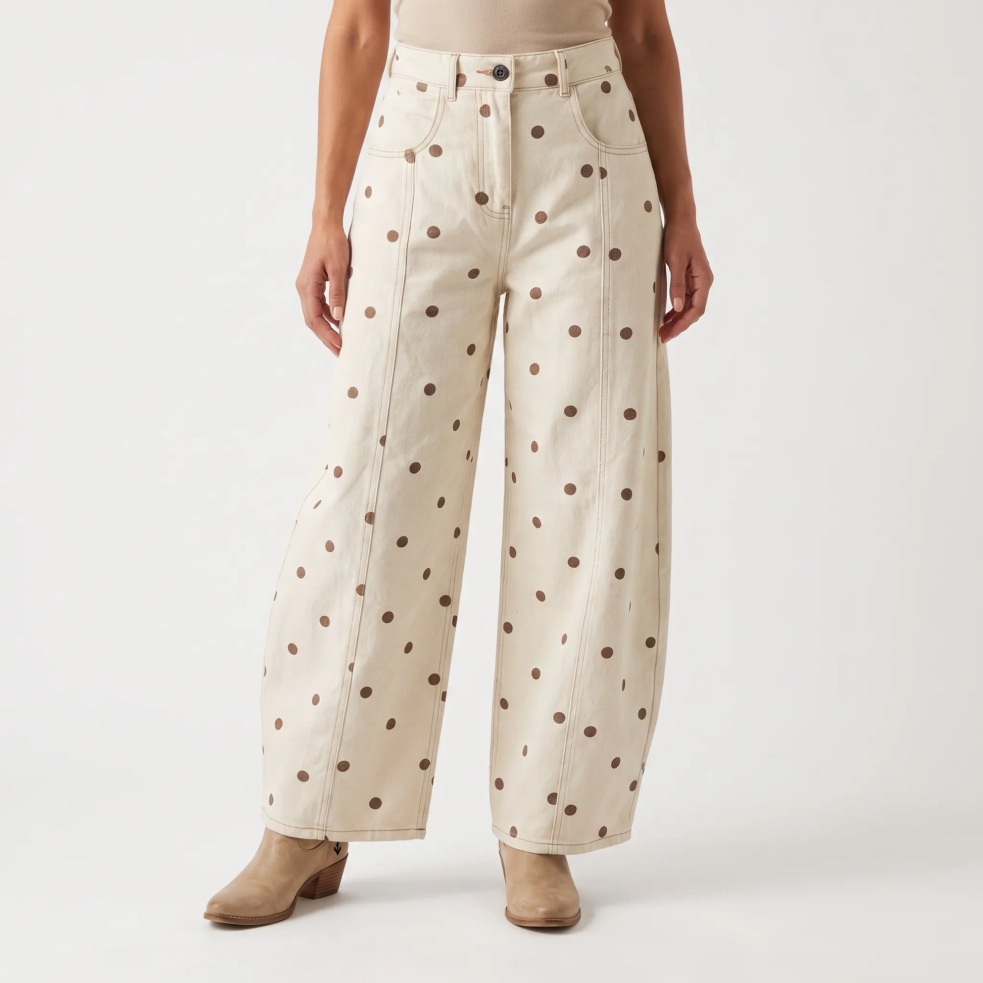 High-waist barrel broek met stippen - Shawna