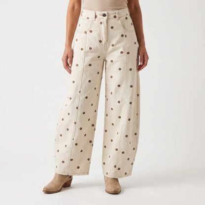 High-waist barrel broek met stippen - Shawna