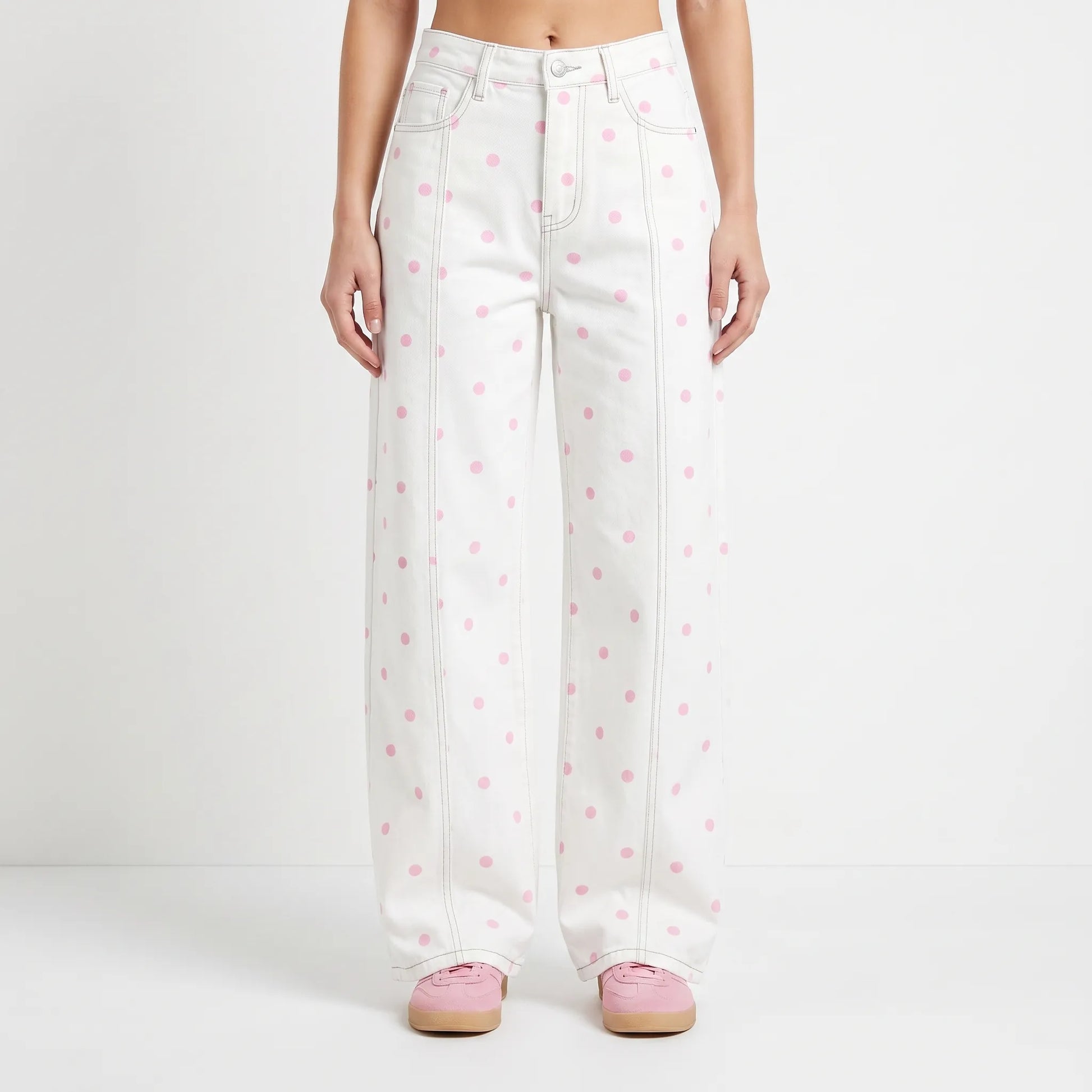 High-waist barrel broek met stippen - Shawna