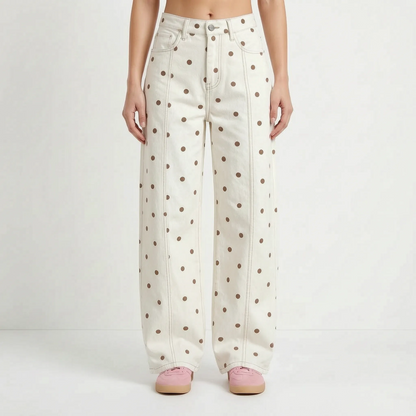 High-waist barrel broek met stippen - Shawna