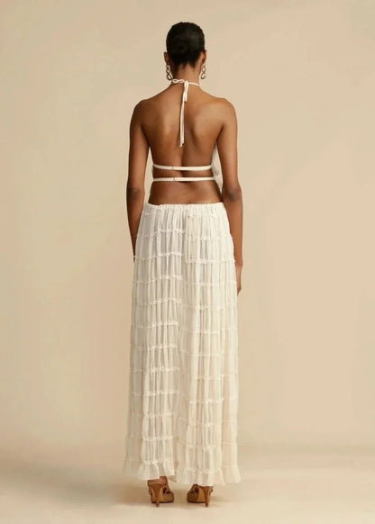 Tweedelige zomeroutfit voor dames met een Boho-rok en een schoudervrije top – Alina