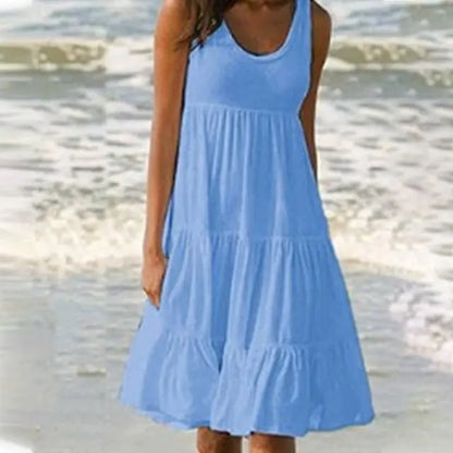 Trendy mouwloze mini jurk met ronde hals - Amelie