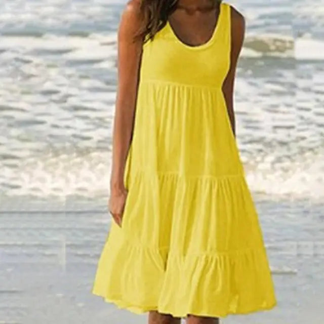 Trendy mouwloze mini jurk met ronde hals - Amelie