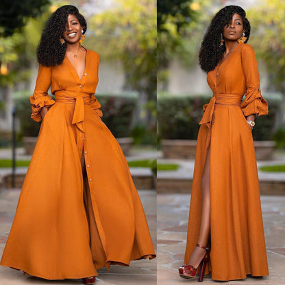 Vintage Wikkel Maxi Jurk Met Ceintuur – Prynella