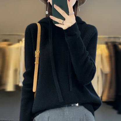 Knitted Hooded Jumper With A Soft Texture - Kristy
