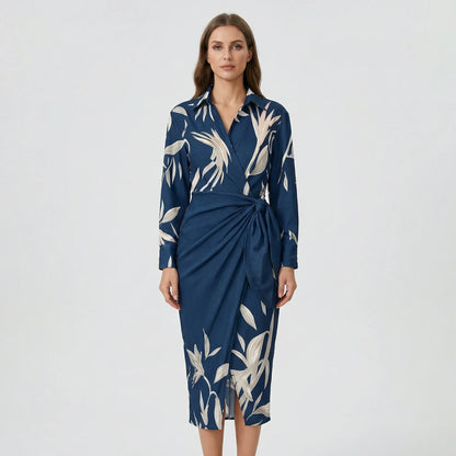 Langarm-Wickelkleid Mit Blattmuster - Mabel