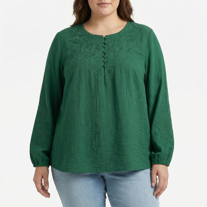 Loose Long Sleeve Embroidered Shirt - Joan