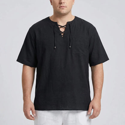 Loose V-Neck Lace-Up Pullover Top - Ian