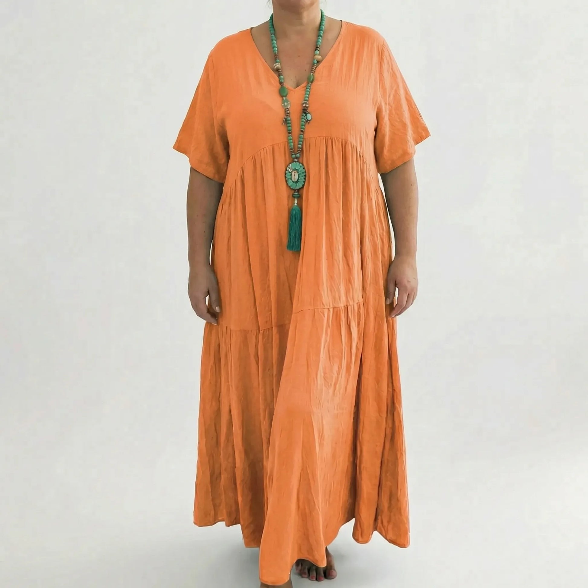 Loose V-Neck Long Dress - Blanca