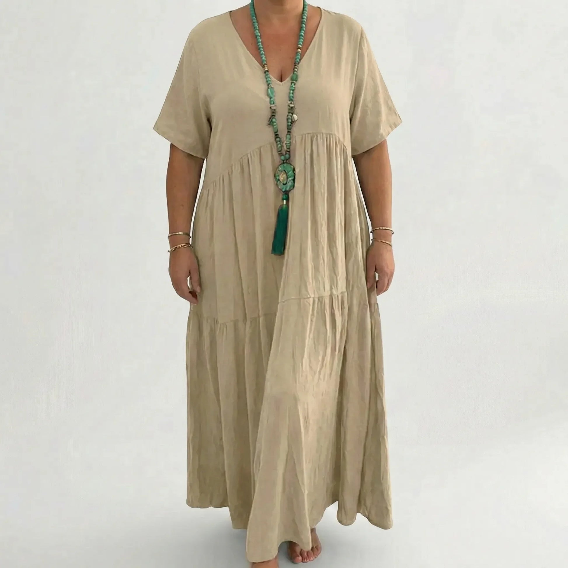 Loose V-Neck Long Dress - Blanca