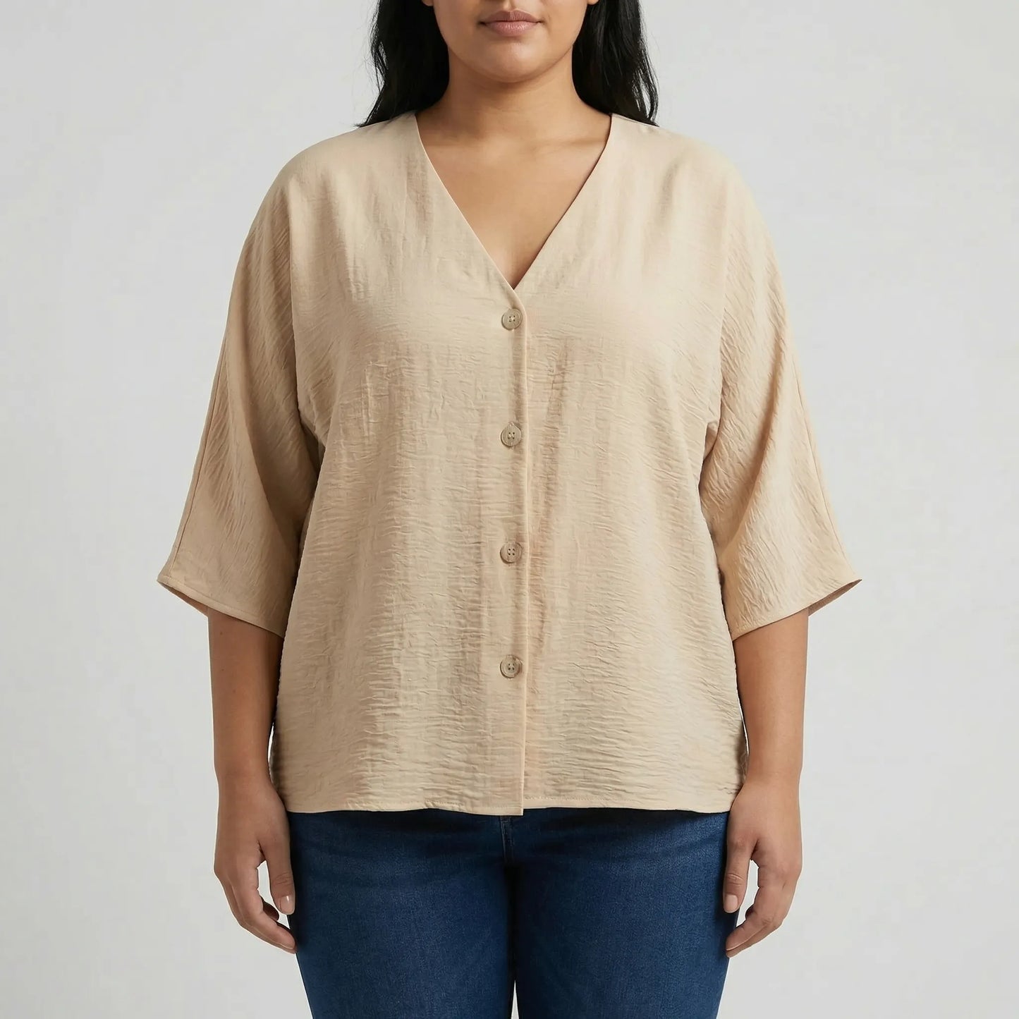 Loose V-Neck Long Sleeve Blouse - Vera