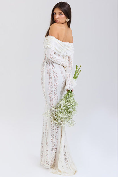 Off-Shoulder Zomer Maxi Jurk van bloemige kant – Alondra